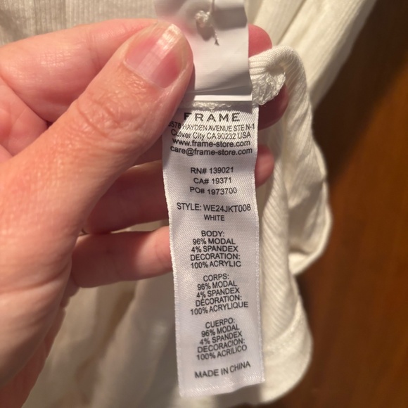 Frame Denim Crochet Trim Ribbed Short Sleeve Shirt White Small - Picture 5 of 7